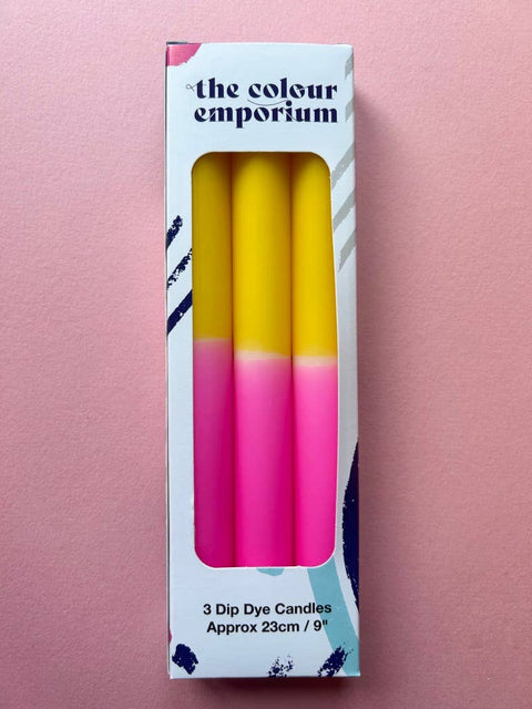 FLAXEN FUSCIA Dip Dye Dinner Candle Trio - Sprouts of Bristol
