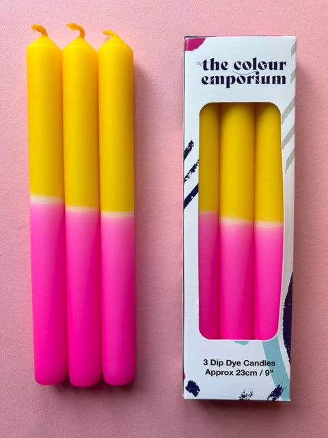 FLAXEN FUSCIA Dip Dye Dinner Candle Trio - Sprouts of Bristol