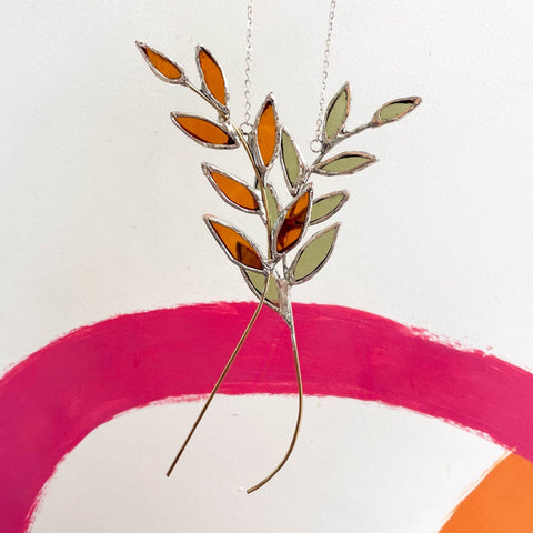 Iridescent Stained Glass Leaf Stem Suncatcher Hanging Decorations - Sprouts of Bristol