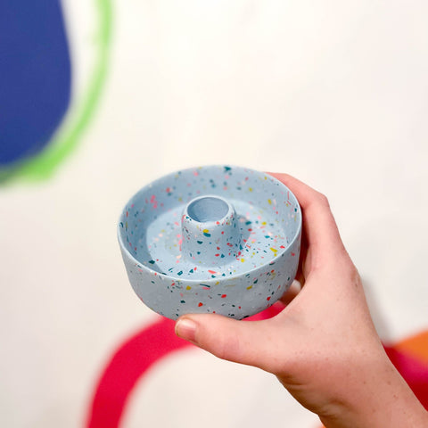 Light Blue & Neon Terrazzo Jesmonite Candle Basin Holder - Sprouts of Bristol