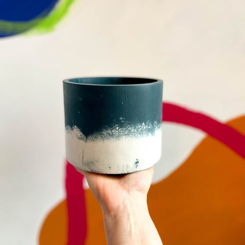 Muted Blue and White Jesmonite Pot - Sprouts of Bristol
