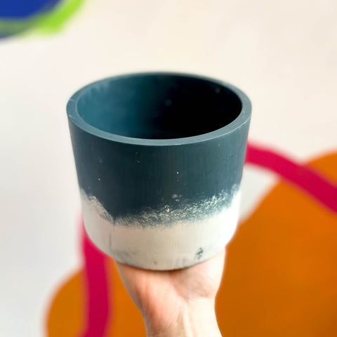 Muted Blue and White Jesmonite Pot - Sprouts of Bristol