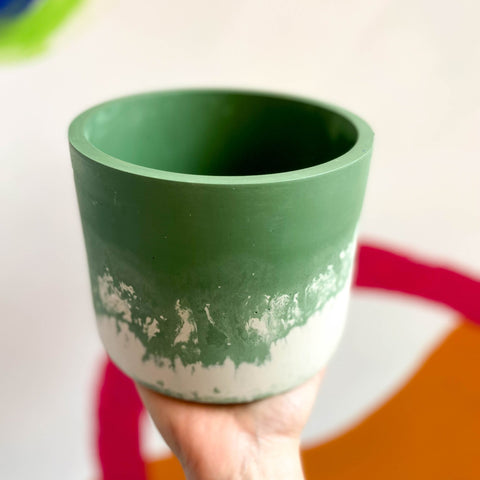 Muted Green and White Jesmonite Pot - Sprouts of Bristol