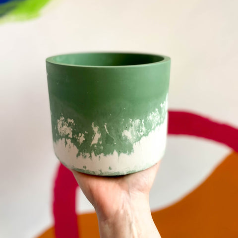 Muted Green and White Jesmonite Pot - Sprouts of Bristol