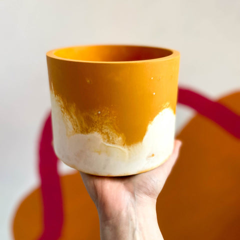 Muted Orange and White Jesmonite Pot - Sprouts of Bristol