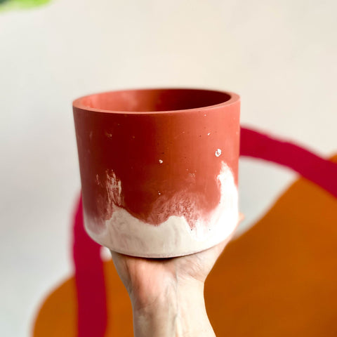 Muted Red and White Jesmonite Pot - Sprouts of Bristol