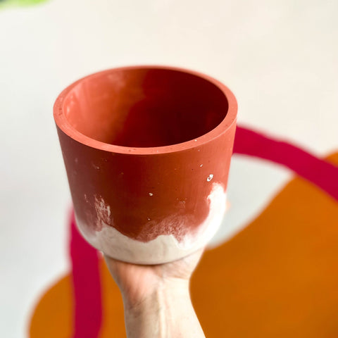 Muted Red and White Jesmonite Pot - Sprouts of Bristol