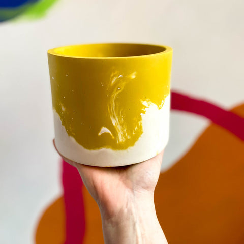 Muted Yellow and White Jesmonite Pot - Sprouts of Bristol
