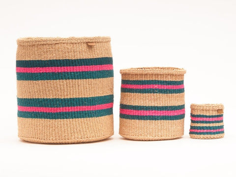 Ndoto - Turquoise, Pink and Sand Woven Basket - Sprouts of Bristol