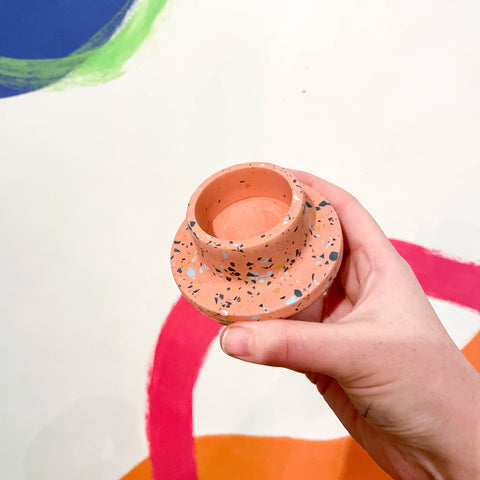 Pink & Grey Terrazzo Jesmonite Tea Light Candle Holder - Sprouts of Bristol