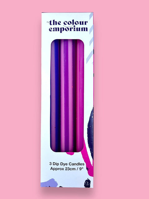 PURPLE PINSTRIPES Dip Dye Dinner Candles Trio - Sprouts of Bristol