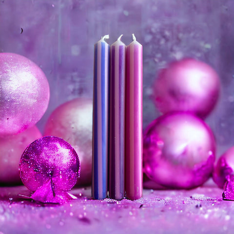 PURPLE PINSTRIPES Dip Dye Dinner Candles Trio - Sprouts of Bristol
