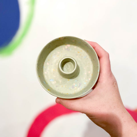 Sage Green Terrazzo Jesmonite Candle Basin Holder - Sprouts of Bristol