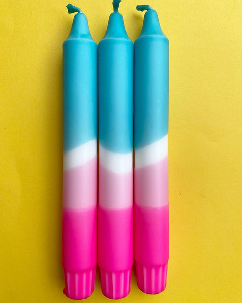 Turquoise Flamingo - Dip Dye Dinner Candle Trio - Sprouts of Bristol