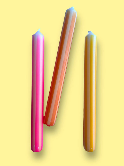 YELLOW PINSTRIPES Dip Dye Dinner Candles Trio - Sprouts of Bristol