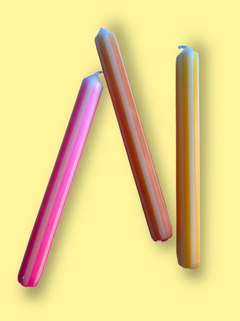 YELLOW PINSTRIPES Dip Dye Dinner Candles Trio - Sprouts of Bristol